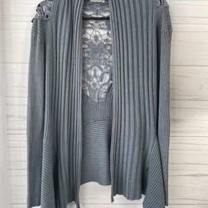 Pristine Sweater Beautifully Detailed-Grey Long Open Cardigan for Women.